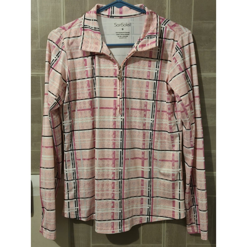 SanSoleil Sz S‎ Pink Pickleball Golf Tennis Sun UV50 Cooling Fabric Zip Polo
